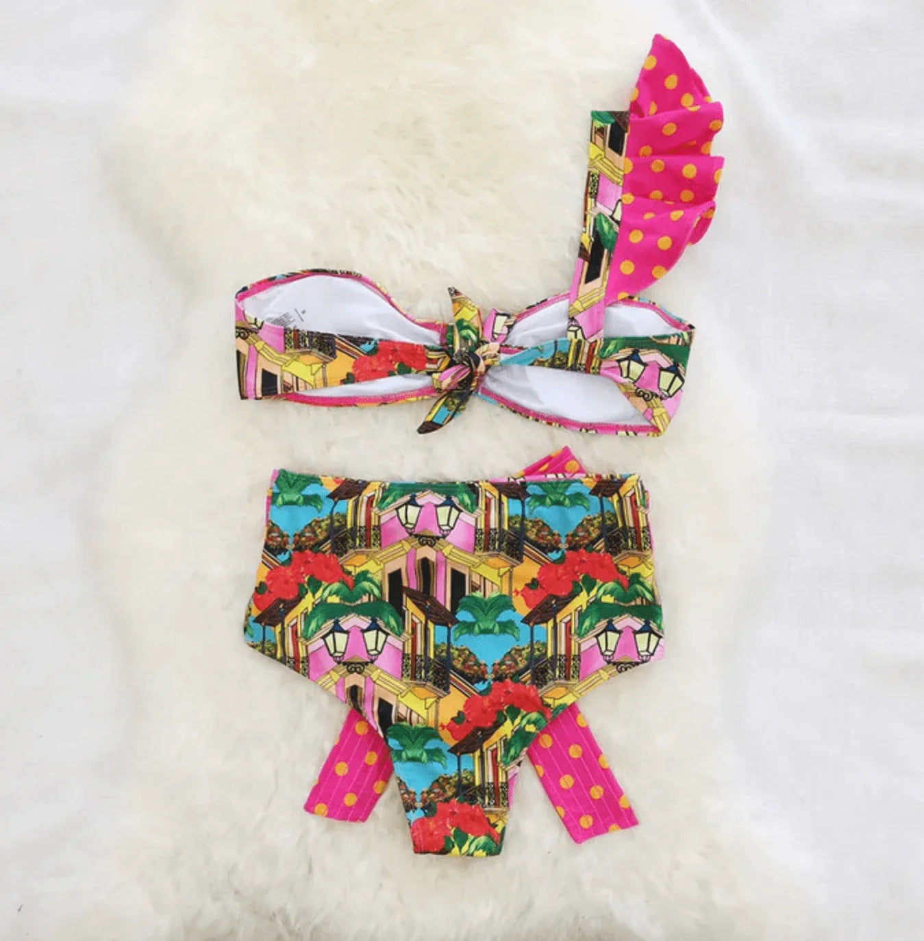 Pink Ruffled High Waited Bikini - Fiesta Resortwear