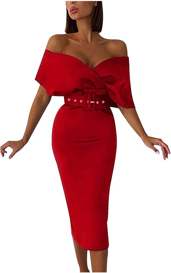 Kimberly Belted Dress: Red - Fiesta Resortwear