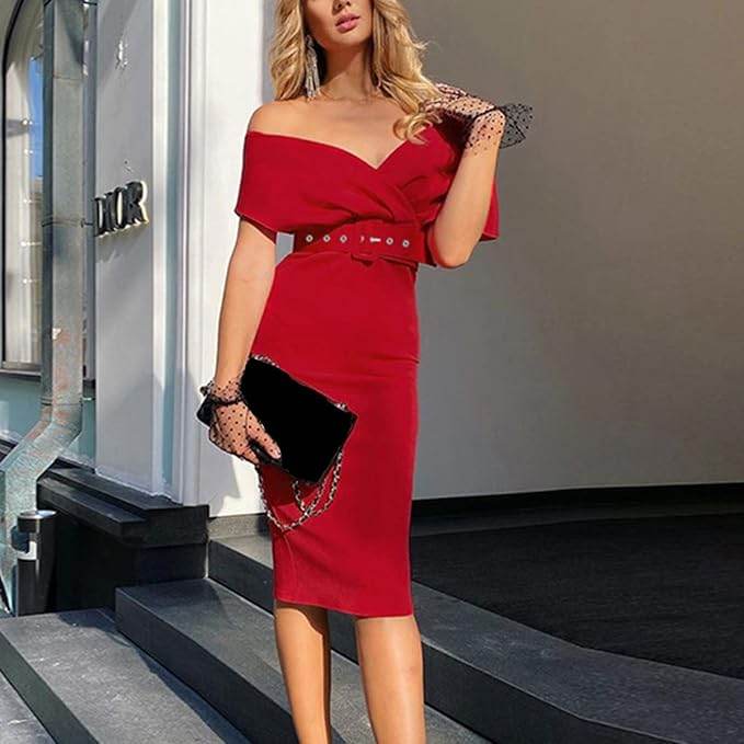 Kimberly Belted Dress: Red - Fiesta Resortwear