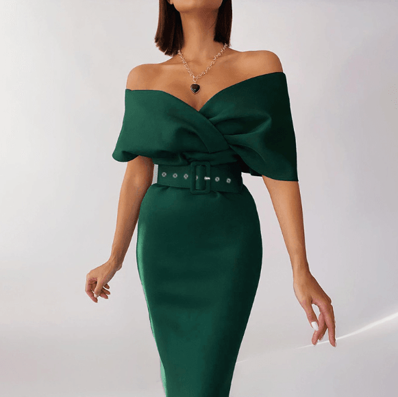 Kimberly Belted Dress: Green - Fiesta Resortwear
