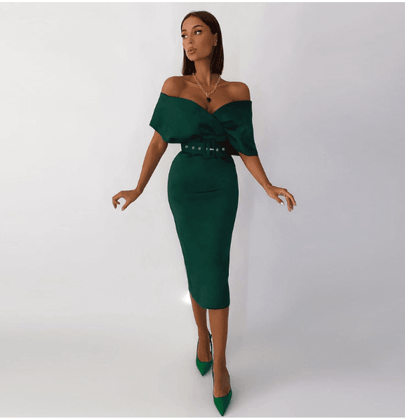Kimberly Belted Dress: Green - Fiesta Resortwear