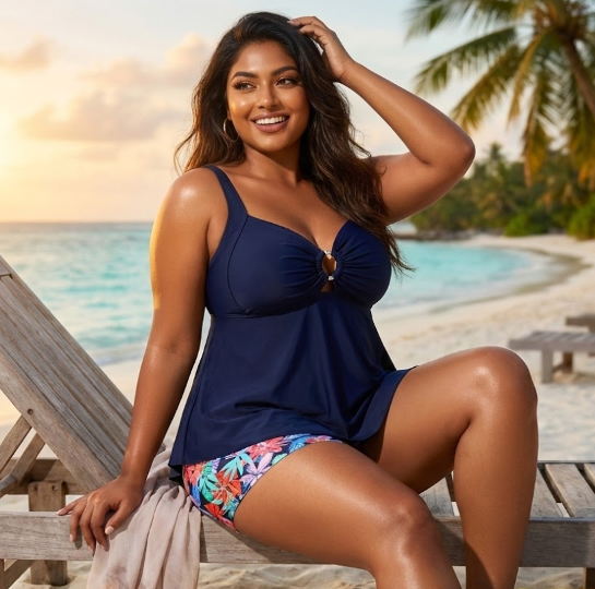 Monas Plus Size Tankini: Blue