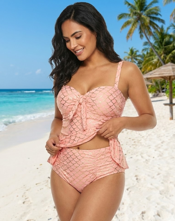 Sea Shell Plus Size Tankini : Pink - Fiesta Resortwear