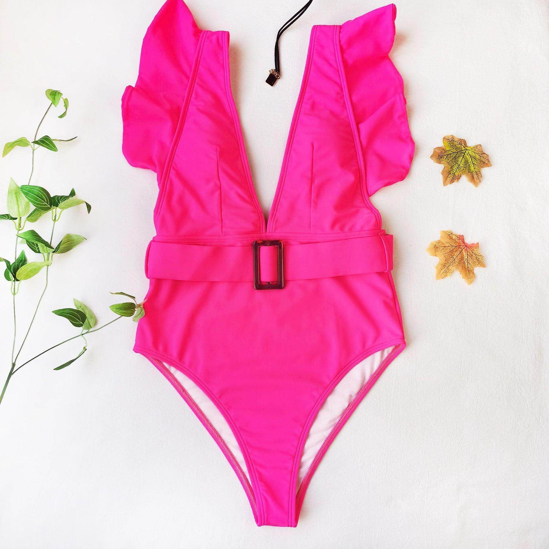 Emma Belted Swimsuit: Pink - Fiesta Resortwear