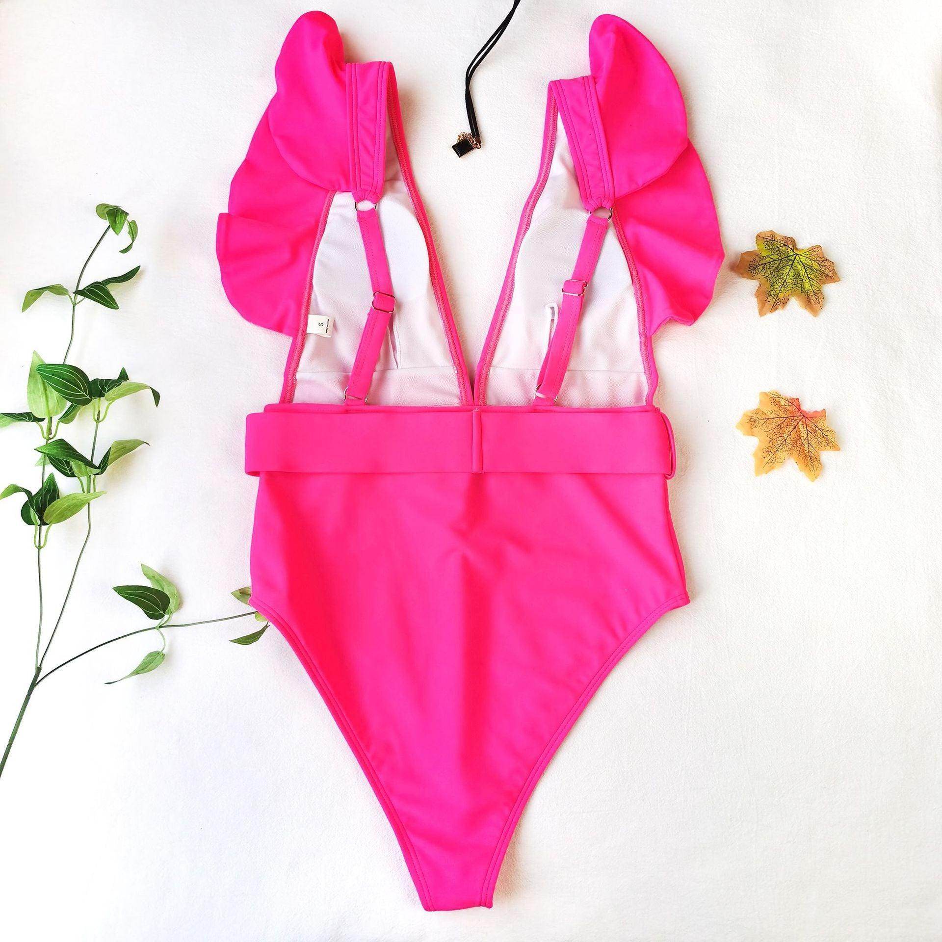 Emma Belted Swimsuit: Pink - Fiesta Resortwear