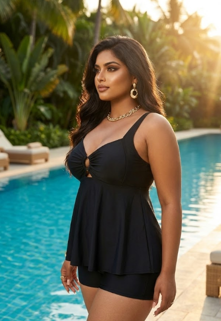 Monas Plus Size Tankini: Black