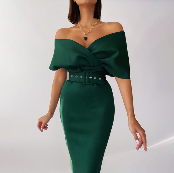Kimberly Belted Dress: Green