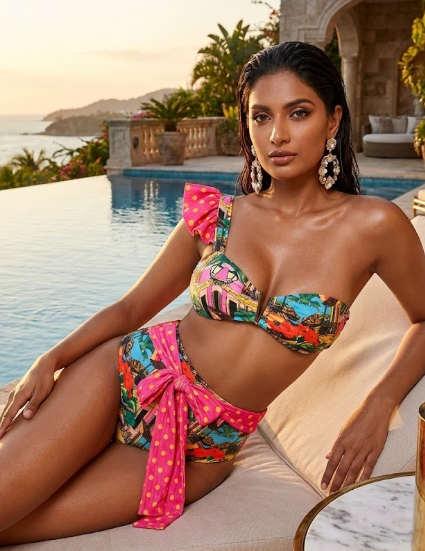 Pink Ruffled High Waited Bikini