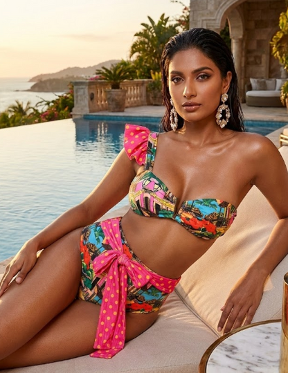 Pink Ruffled High Waited Bikini