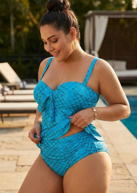 Sea Shell Plus Size Tankini : Blue - Fiesta Resortwear