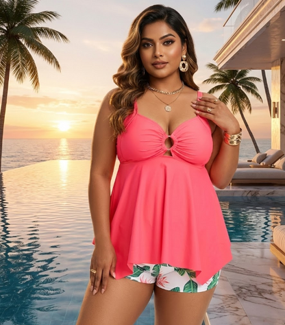 Monas Plus Size Tankini: Pink - Fiesta Resortwear
