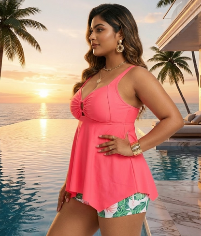 Monas Plus Size Tankini: Pink - Fiesta Resortwear