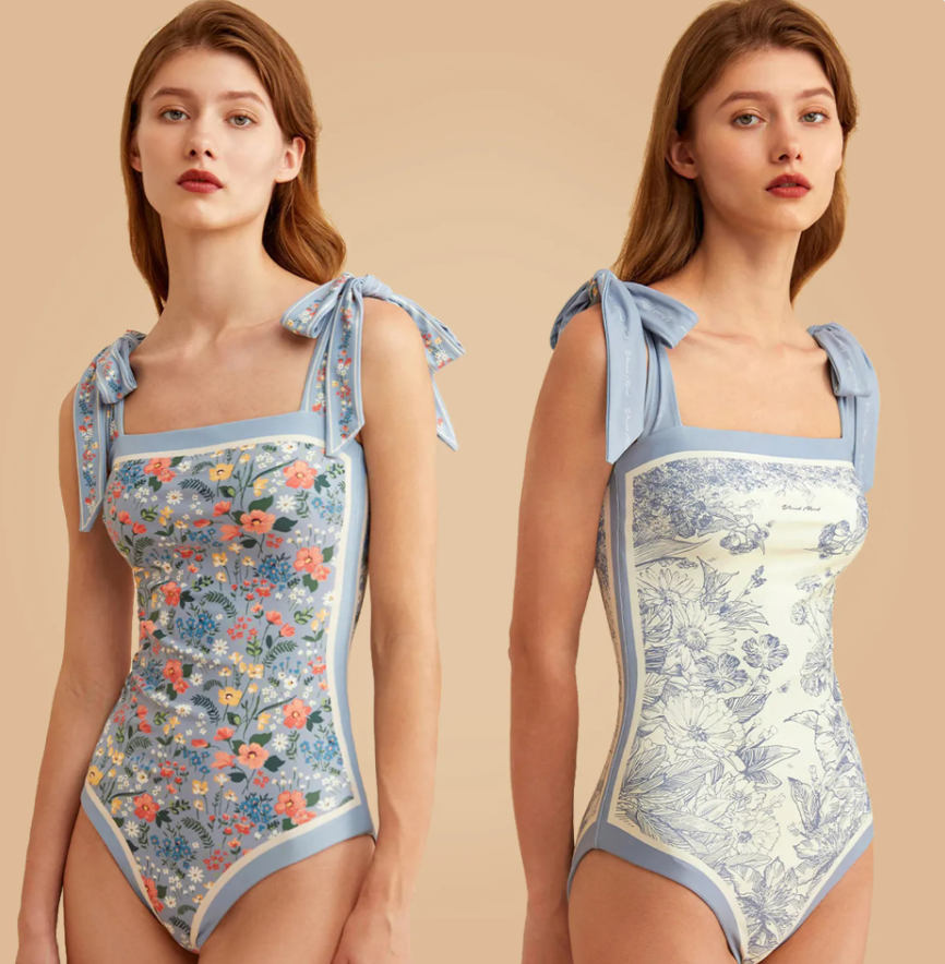 Vintage Reversible Swimsuit: Baby Blue - Fiesta Resortwear