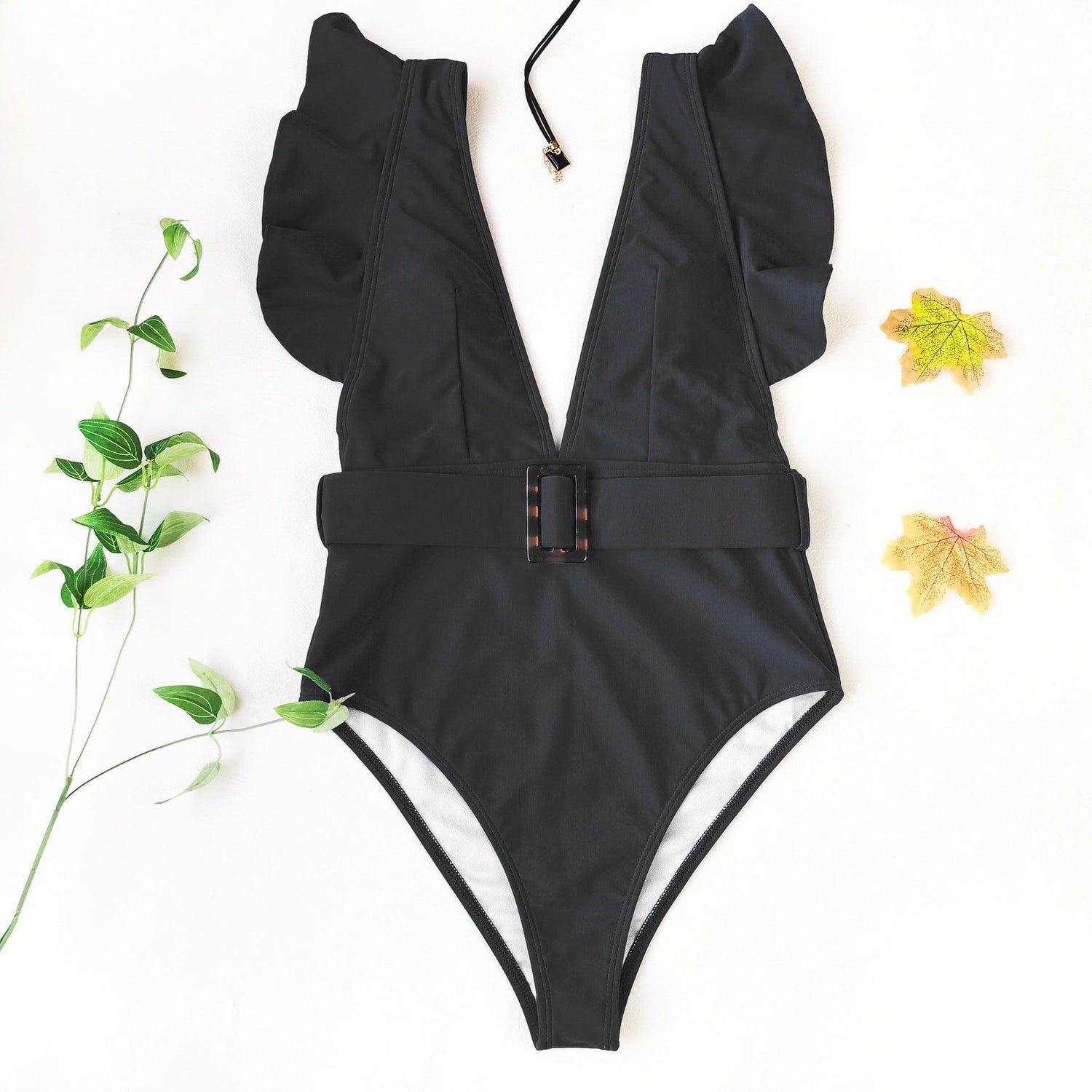 Emma Belted Swimsuit: Black - Fiesta Resortwear 